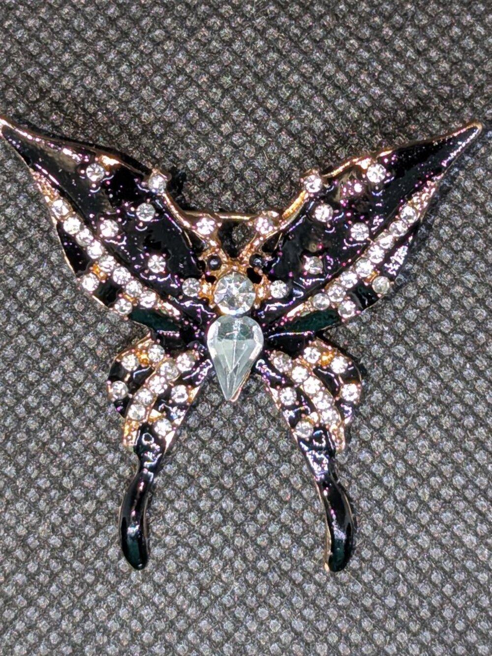 Brooch, black butterfly with rhinestones. NWT!